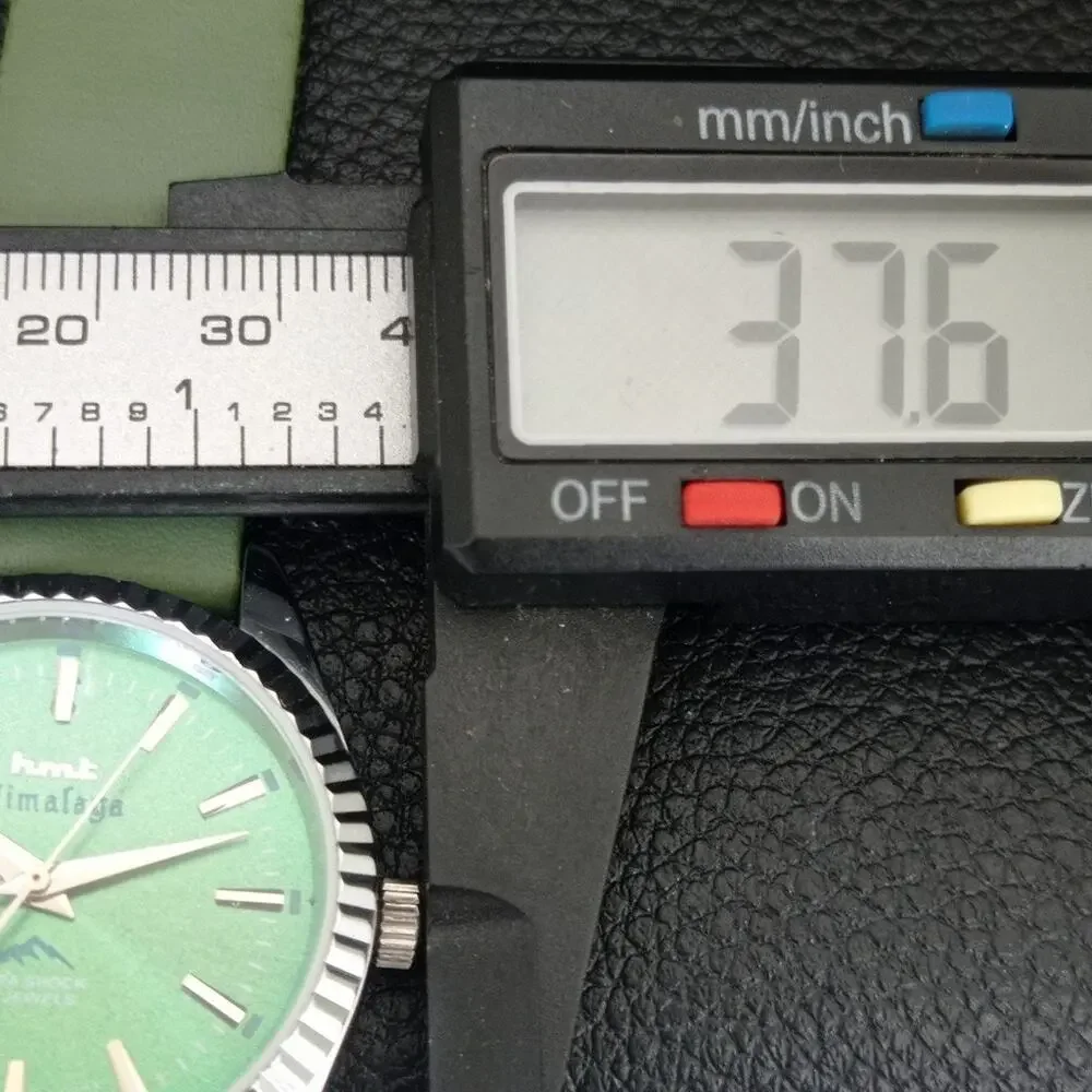 Vintage 1985 HMT Manual Wound Mens Silver Watch & Green accents